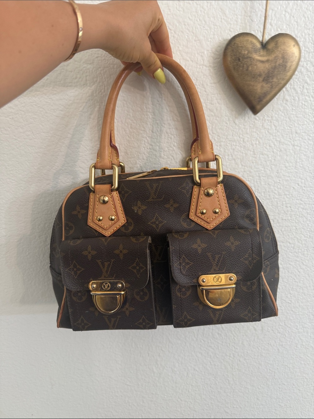 Louis Vuitton Manhattan PM Brown Monogram Canvas Satchel with Dual Front Pockets